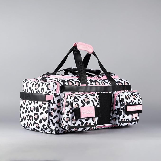 WOLFpak Ultimate 40L Gym & Travel Duffle Bag Rigid Frame (Leopard Pink Zip) | 16" Dual Laptop Sleeves, 180° Full Opening, Hidden Security Pocket, Shoe Compartment, Trolley Sleeve, MOLLE Webbing - Image 9