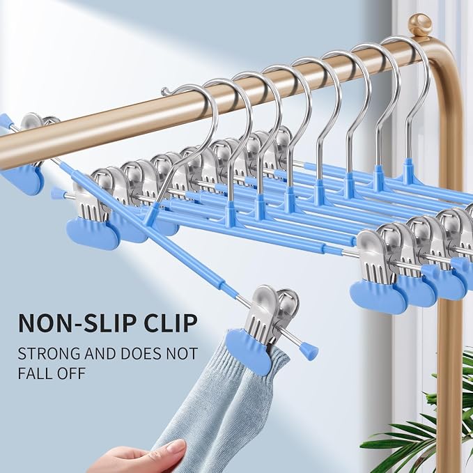 HUADYMEET 14 Inch Heavy Duty Pants Skirt Hangers with Clips,Blue,20 Pack | Metal,Space Saving,Adjustable,Hanger for Jeans Shorts Clothes Slacks Trousers,For Adult Men Women Children,Non Slip - Image 4