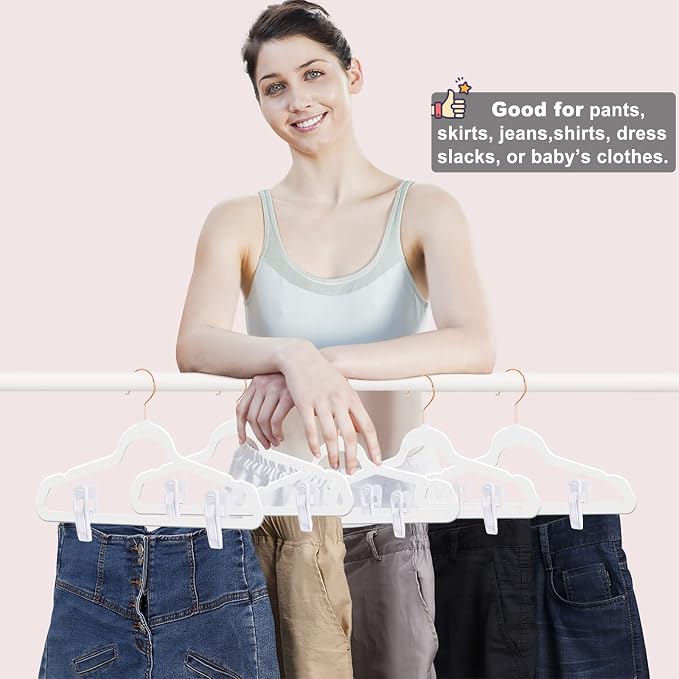 TOFIIGREM White Velvet Hangers Clips 40 PCS, Pants Hangers Velvet Clips Easily Add to Velvet Hanger, Skirt Suit Pants Clothes Velvet Hangers, Baby Kids Hangers Clips - Image 4