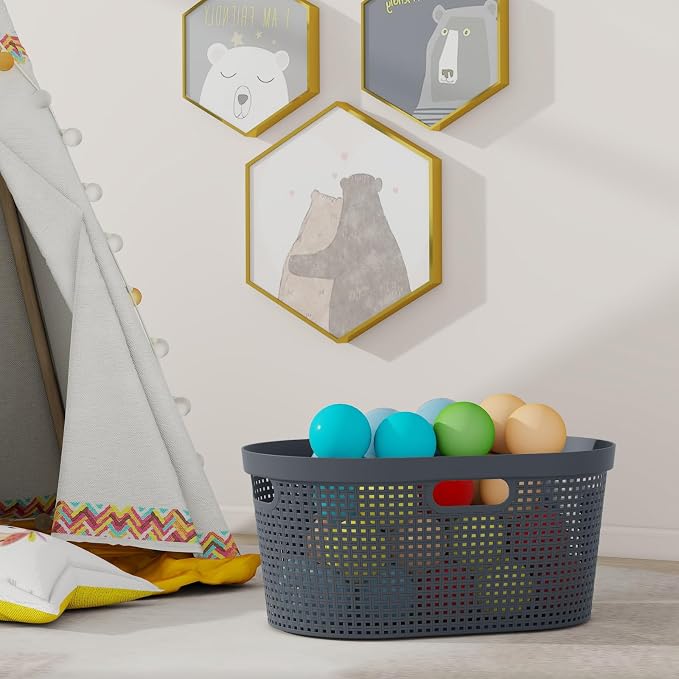 4-Pack 40 L Plastic Clothes Laundry Basket with Cutout Handle, Gray | Breathable Woven Design, Convenient Cutout Handles, Lightweight, Ideal for Laundry Storage in Bedroom, Bathroom & Closet - Image 7