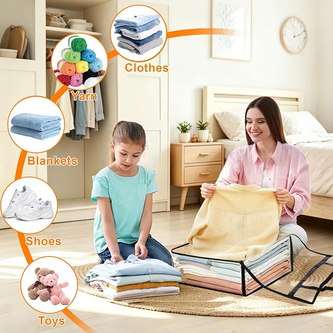 8 Pack Clear Clothes Storage Bags, 60L Vinyl Blanket Storage Containers with Heavy Duty Zipper, Foldable Moving Bags, Closet Organizers for Bedding, Clothing, Comforters, Linens, Duvet - Image 3