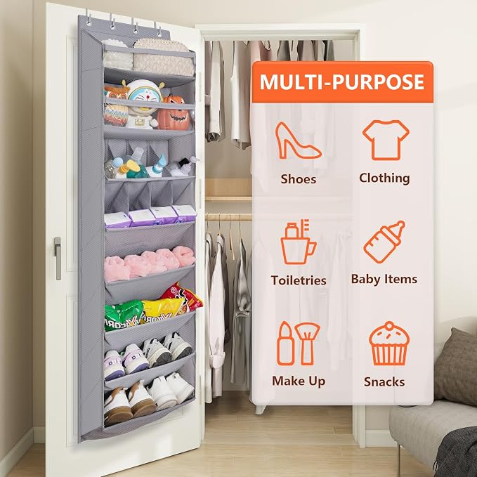 1 Pack Over The Door Shoe Organizer, 8 Shelves Hanging Shoe Organizers, | 68" Exlarge Deep Pockets Shoe Rack for Closet, Shoe Holder for Boots, Sneakers, Heels, Over Door Organizer in Home, RV, Grey - Image 5