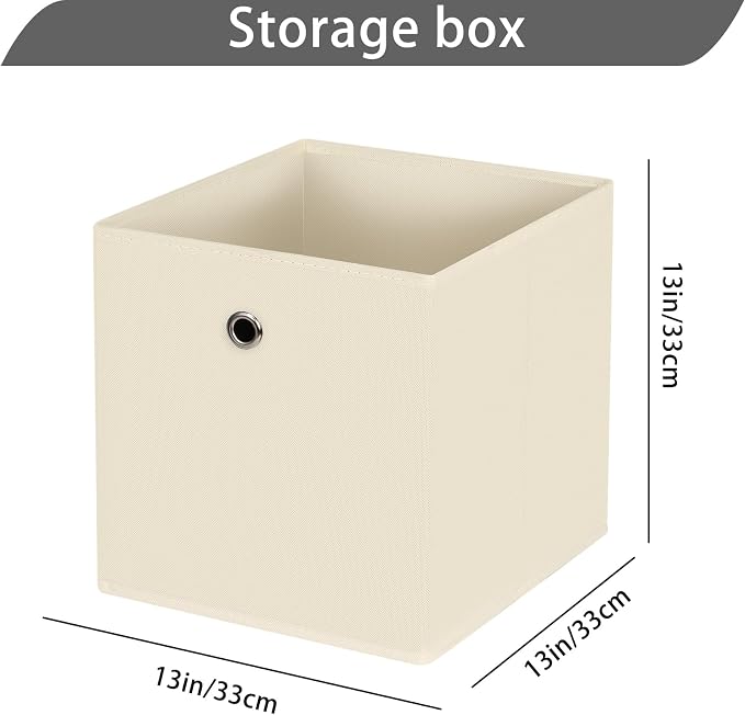 13x13x13 storage cube bins,collapsible fabric storage cubes Decorative storage basket,13 inch Record cube storage box for shelves,shelf,drawer,bathroom organizer,Set of 3 (Creamy-White） - Image 2