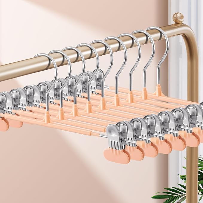 HUADYMEET 14 Inch Heavy Duty Pants Skirt Hangers with Clips,20 Pack | Metal,Space Saving,Adjustable,Hanger for Jeans Shorts Clothes Slacks Trousers,For Adult Men Women,Non Slip,Coral Pink by HUADYMEET