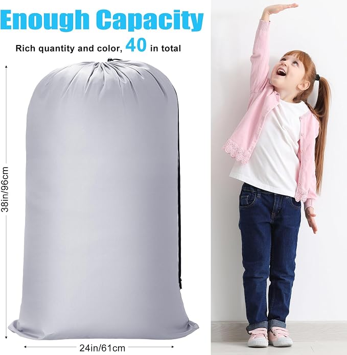 Sanwuta 40 Pcs Large Laundry Bags Bulk,Black, Gray, Sky Blue, Pink | 38" x 24" Travel Laundry Bags for Clothe, Washable Heavy Duty Bag, Camping College Apartment - Image 2