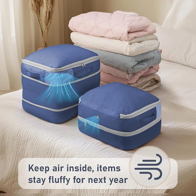 DIMJ Compression Storage Bags 6 Pack - Blanket Storage Bags with Window Zipper, Ultra Space Saving Self Compression Organizer for Puffer Jacket, Bedding, Lightweight Comforter Duvet, Sweater, Sheet - Image 3