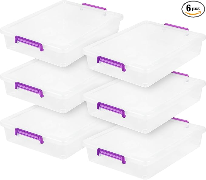 IRIS USA Storage Bins with Lids |Made in USA| 6 Qt - (6-Pack) - Clear | Plastic Containers for Crafts, Art, Office & Study Supplies / Secure Latch Buckles by IRISUSA