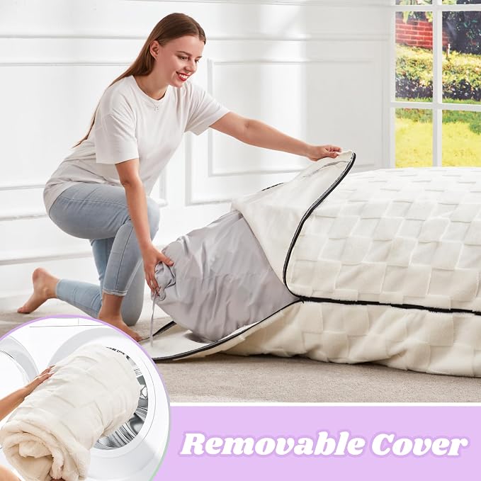 Hobestluk Adult Bean Bag Chair 3 in 1 Convertible Large Bean Bag Sofa | Plaid White,Machine Washable,Removable Cover,Easy Convert And Install, Oversied Floor Bed,For Livingroom Bedroom - Image 8