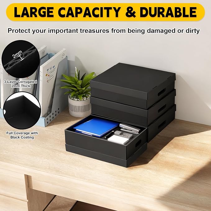 AOBOPLE 8 Pack Photo Storage Box,9" x 12" x 4" Archival Storage Box with Lids,Protective Storage Box for Photo,Pictures,9x12 Documents, Keepsakes and Jewelry Home and Office Organizer - Image 3