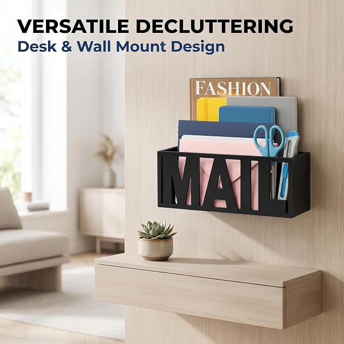 Mail Organizer Countertop, Desk or Wall Mail Holder for Bill Storage, Black | Bills, Envelopes, Documents & Receipts - Image 3