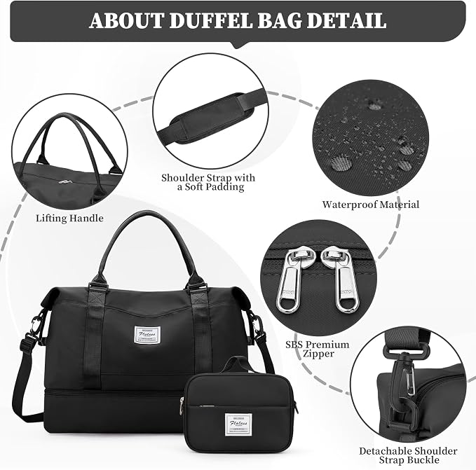 Weekender Bags for Women, Carry-On Overnight Travel Duffel Bag | Travel Bag with Shoes Compartment & Toiletry Bag, Extra Large - Image 6