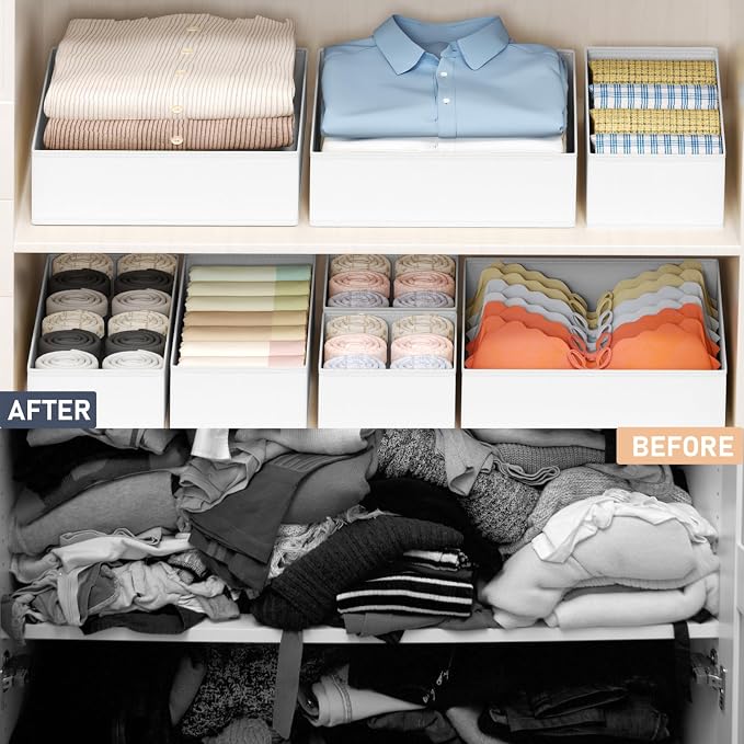 DIMJ Drawer Organizer Clothes Storage - 18 Pack Baby Dresser Organizer for Nursery, Foldable Closet Drawer Organizer Bins for Bedroom Organization, Fabric Storage Dividers for Socks, Underwears, White - Image 5