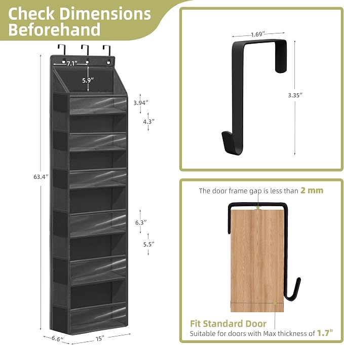 Over Door Organizer with 6 Extra Large Pockets 12 Side Pockets, Sturdy Closet Storage Rack, Hanging Storage Organizer with Clear Window for Shoes, Diaper, Bedroom, Bathroom, Black, 6-Pack - Image 2