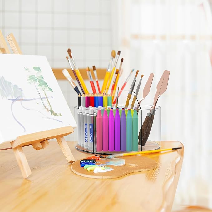 250pcs Acrylic Pencil Holder Marker Organizer, Back to School 360-Degree Rotating Pen Holder, Crayon Organizers for Kids Pencil Organizer Caddy Art Supply Lazy Susan Organizer for Desk Office - Image 6