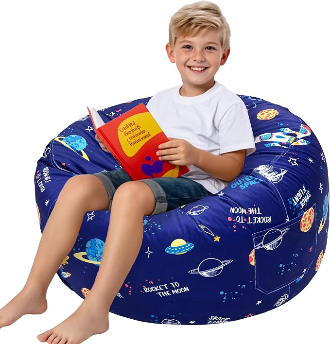 Lukeight Outer Space Bean Bag Chair for Kids Teens Adults, Memory Foam Filled Floor Lounger, Washable Velvet Cover with Inner Liner, Beanbag Chair with Filling for Gaming Reading, X-Large 30"D x 18"H by Lukeight