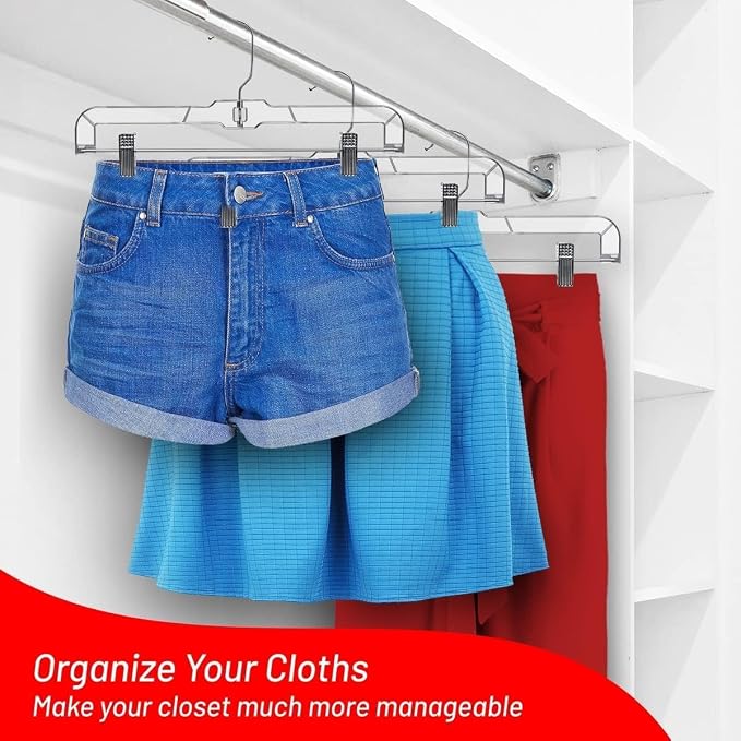 DEILSY™ Pants Hangers with Clips 25 Pack Skirt Hangers Clear Plastic | Hangers with clips and 360° swivel hook, pants hangers rubber-padded clips, ideal for jeans, trousers, skirts and shorts - Image 6