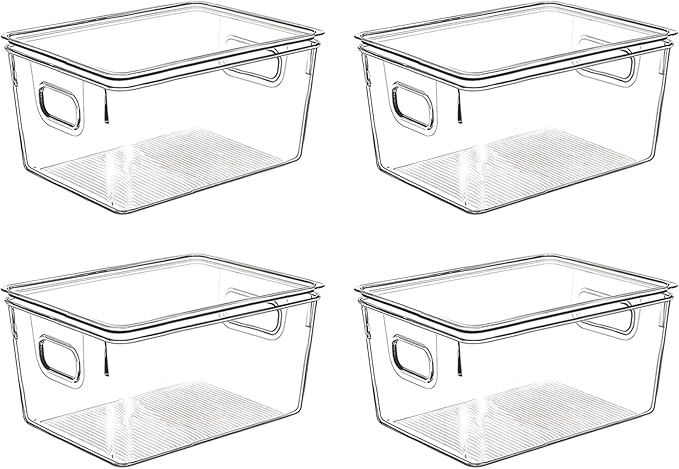 Clear Plastic Storage Bins with Lids, Perfect for Kitchen Organization or Pantry Organization and Storage, Stackable Fridge Organizer Bins, Storage Containers for Organizing, Cabinet Organizers by CONTROLKITCHEN