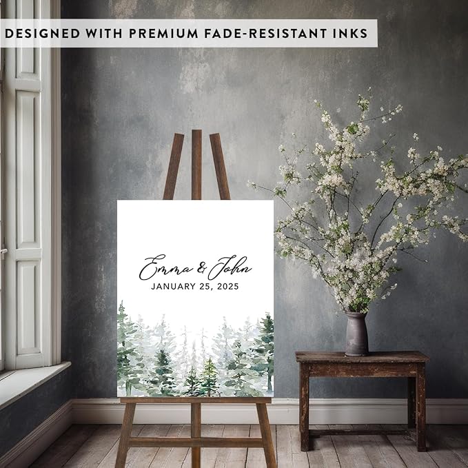 Andaz Press Custom Large Canvas Wedding Guest Book Alternative, 16 x 20 Inches, Misty Woodland Forest Trees Vertical Boho Personalized Sign Our Canvas Guest Book Signs for Wedding Rustic Woodland - Image 3
