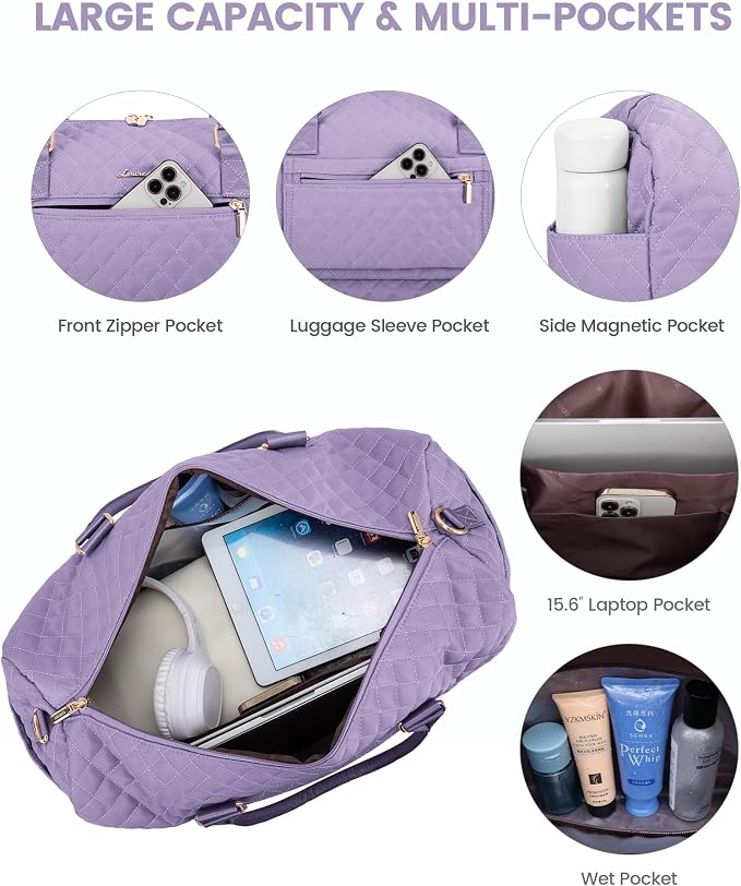 LOVEVOOK Travel Duffle Bag for Women, Weekender Overnight Bag with Shoe Compartment, Carry on Bag with Toiletry Bag, Gym Duffel Bag with Wet Pocket, Hospital Bags for Labor and Delivery 3 Pcs Set - Image 3