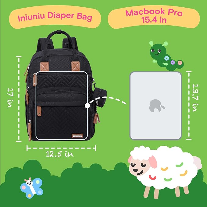 iniuniu Baby Diaper Bag Backpack, 4 in 1 kit Large Capacity Travel Backpack | Waterproof Backpack for Moms Dads,Travel Backpack with Pouch,Washable Changing Pad, Baby Essentials - Image 6