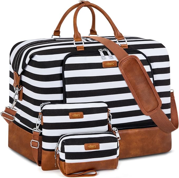 TIBES Travel Weekender Bag for Women, Overnight Bag with Shoe Compartment | 3PCS Large Travel Duffel Bag for Gym, Travel, Hospital, Business Trip, Carry On Tote, Wet & Dry Separation, Water Resistant by TIBES