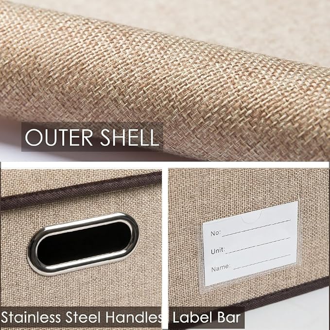 Storage Bins with Lids [3-Pack] Jute Fabric Foldable Storage Boxes Organizer Containers Baskets Cube with Cover for Home Bedroom Closet Office Nursery khaki（23.4X15.9X11.5 - Image 6