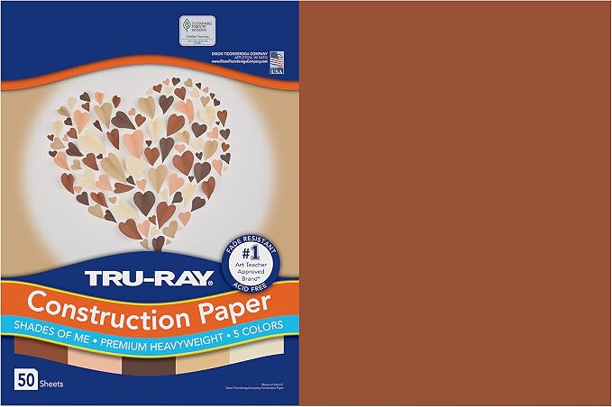 Tru-Ray Shades of Me Construction Paper, 5 Assorted Skin Tone Colors, 12"x18", 50 Sheets by Tru-Ray%C2%AE