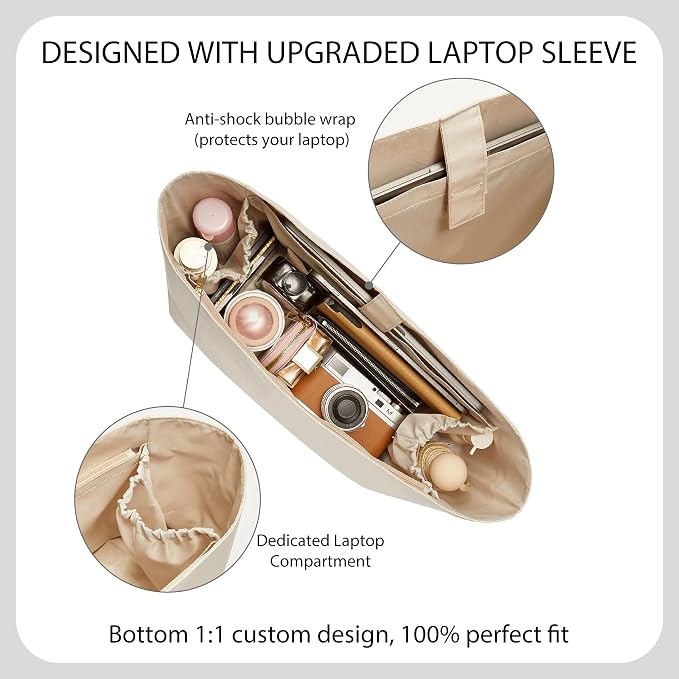 13 Inch Laptop Sleeve Tote Bag Organizer Insert for Coach City 33 Bag, Premium Soft Nylon Purse Organizer with 5 Pockets, Handbag Inner Divider Shaper with Elastic Cup Holder & Smooth Zipper - Image 3