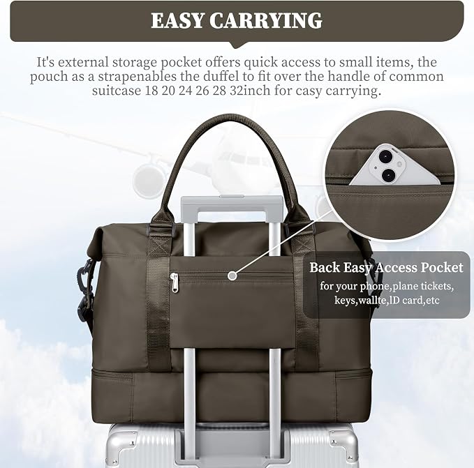 Weekender Bags for Women, Personal Item Travel Bag with Shoes Compartment | Overnight Travel Duffel Bag with Toiletry Bag, Airplane Friendly Carry-On Bag with Wet Pocket & Trolley Sleeve,Medium - Image 8