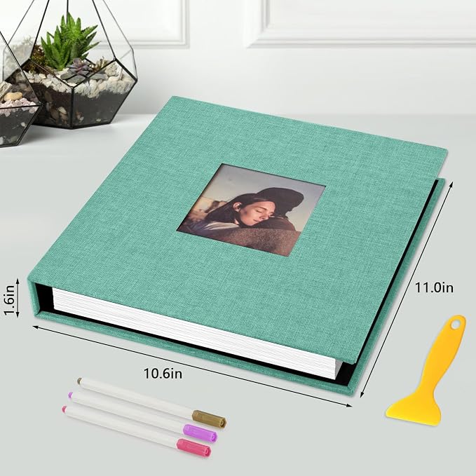 Zesthouse Photo Album Self Adhesive 60 Pages, 3-Ring Scrapbook Albums Holds 3x5 4x6 5x7 6x8 8x10 Photos (Green, 11"x10.6"/White 60 Pages) - Image 2