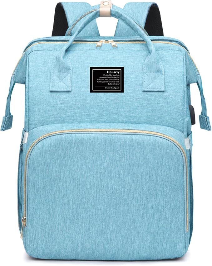 houscly Diaper Bag Backpack with Changing Station, 25L Large Capacity | Multifunction baby bag, baby registry search, baby girl newborn essentials must haves, baby shower gifts, Light Blue by houscly