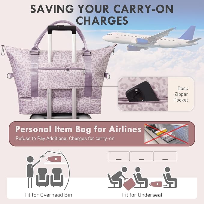 WOOMADA Weekender Overnight Bag for Women, Shoulder Travel Duffel with Shoes Compartment,Gym Bag with Toiletry Bag - Image 6