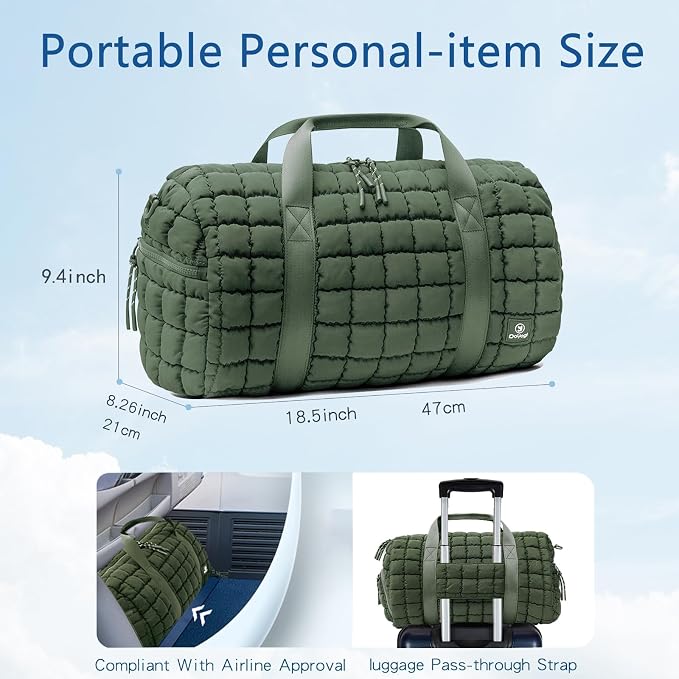 Quilted Gym Bag for Women,Duffle Bag for Travel with Wet Pocket,Carry on Weekender Bags for Women,Travel Bag with Shoe Compartment(Green) - Image 2