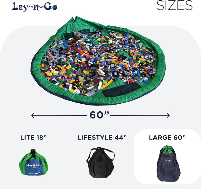 Lay-n-Go Layflat Portable Drawstring Cinch Storage Toy & Mini Figures Organizer & Play Mat, Mesh Pockets, Home & Travel, Kids & Toddlers Playdates, 2 Straps for Backpack, Durable, Machine Washable - Image 6