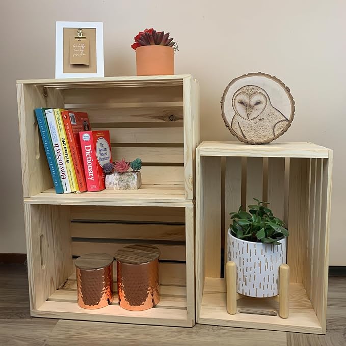 Wilson Large Wooden Pine Crate for Storage and Decoration at Home, Office, Kitchen, Bedroom, and Retail (12.5"x9.625"x17.875") (Set of 6) (6) - Image 4