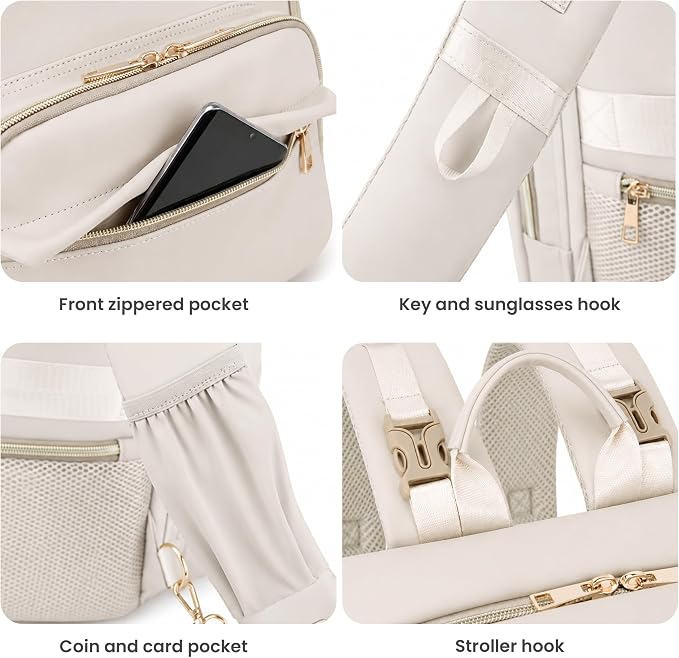 Large Capacity Diaper Bag Backpack with Changing Pad, Waterproof Baby Travel Backpack for Parents-Beige - Image 8