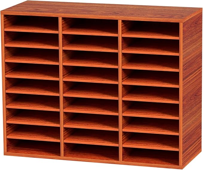 VEVOR 27 Compartments Wood Literature Organizer, Adjustable Shelves, Medium Density Fiberboard Mail Center, Office Home School Storage for Files, Documents, Papers, Magazines, Brown - Image 9