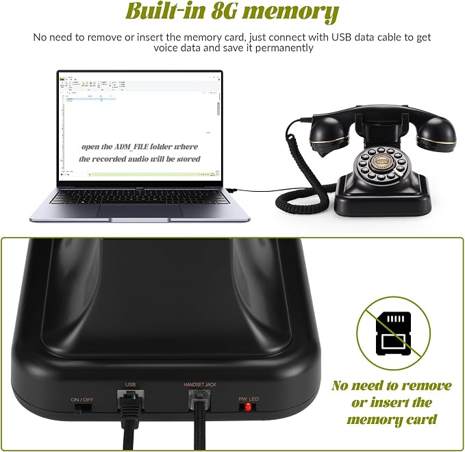 Audio Guest Book Wedding Phone can Record Customized Audio Guest Books for Weddings, banquets and Parties, and it Supports Playing Guests' Voice Message Information on the Device Itself. Black - Image 6