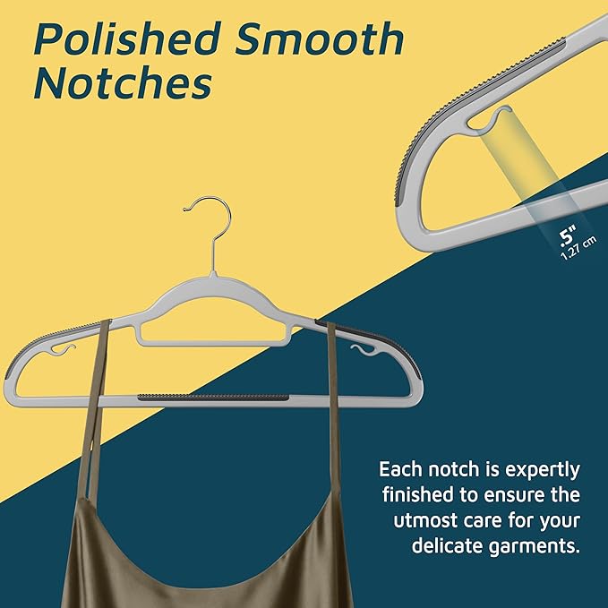 Lifemaster Plastic Clothes Hanger Set - 20 Pieces Versatile, Lightweight, Space-Saving, Non-Slip, Slim Designed, Dry and Wet Clothes Hanger Set with 360° Swivel Hook and Rubber Coating - Gray - Image 3
