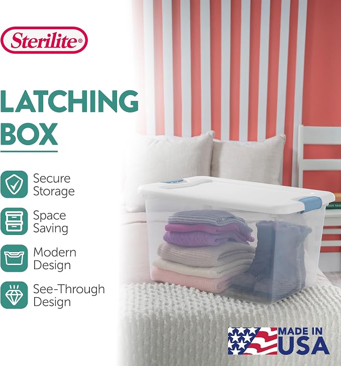 Sterilite 24-Pack Latching Box, Under Bed Storage Bins with Lids, Clear Plastic, 64 Quart - Heavy-Duty Organizing Containers for Closet, Bathroom, and Office - Image 3