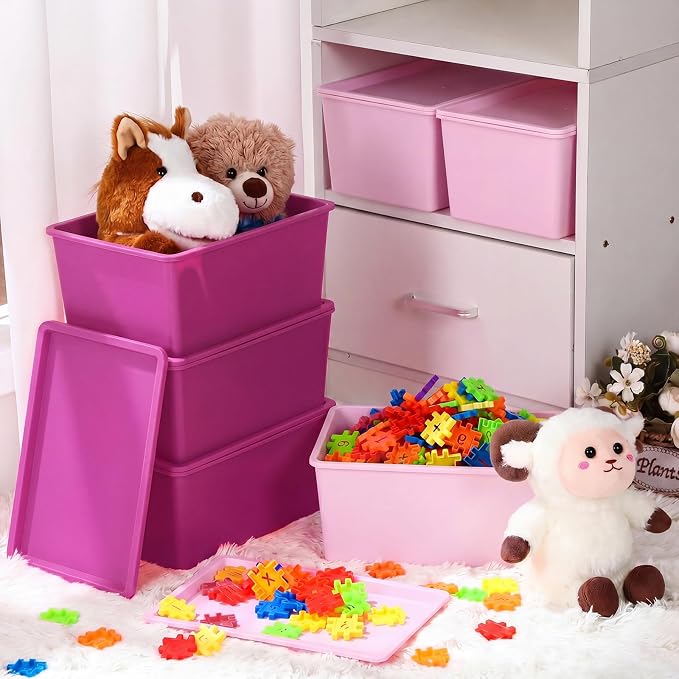 6 Pcs Small Plastic Storage Bins with Lids,Pink Series - Image 5