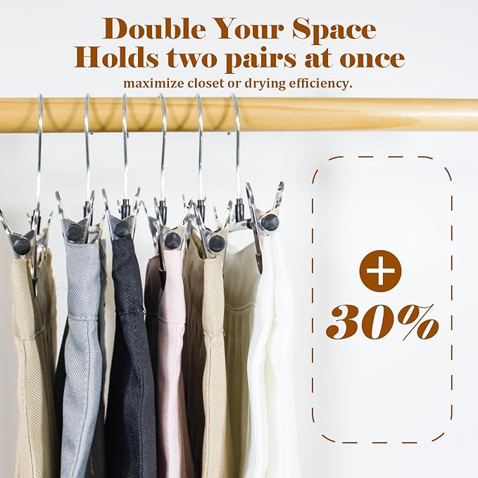 Pants Hangers with Clips, 20 Pack 11.6 inch Heavy Duty Metal Hangers, Adjustable Skirt Hangers for Women, Space Saving Non-Slip for Pants,Socks,Jeans and Skirts - Image 3