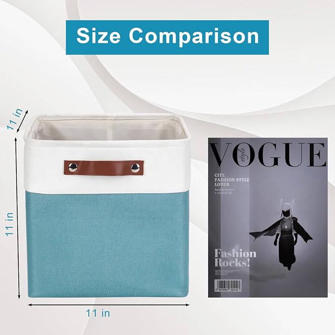 Collapsible Fabric Storage Cubes 11x11 Cube Storage Bins, 4 Pack Closet Baskets Box with Handles for Organizing, Shelf, Toys, Clothes, Home, Office, Nursery (Teal&White) - Image 3