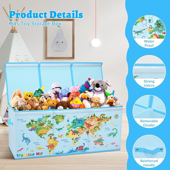 Large Toy Box Collapsible Chest Organizer with Flip Lid for Kids | Oxford Storage Box with Handle for Boy Girl Sturdy Waterproof Organizing Decor for Bedroom Playroom Nursery 37.7×12.5×15.7'' - Image 3