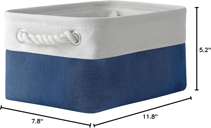 Storage Bins for Shelves - 12x8x5.2 inch 1 Pack Baskets for Gifts Empty, Fabric Storage Cubes for Closet Organizing Dog Gift Cloth Toy (White & Jean Blue) - Image 7