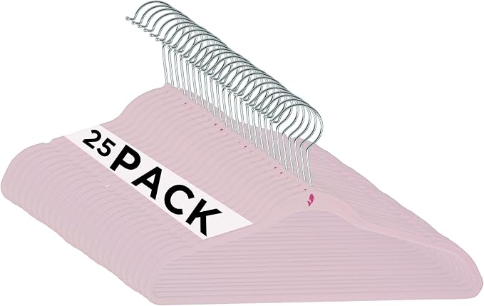 Simplify 25 Pack Kids Velvet Hangers | Slim | Non-Slip Design | Space Saving | Childrens Clothes | Shirts | Pants | Dresses | Baby Nursery | Closet Storage & Organization | Blush by Simplify