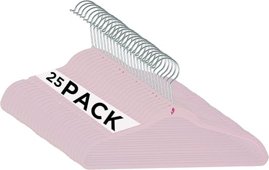 Simplify 25 Pack Kids Velvet Hangers | Slim | Non-Slip Design | Space Saving | Childrens Clothes | Shirts | Pants | Dresses | Baby Nursery | Closet Storage & Organization | Blush by Simplify