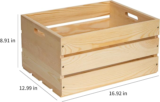 3 Pieces Large Pine Wood Crates For Storage, Unfinished Natural Wooden Crates, 17" x 13" x 8.9" Each, Holds Up to 50 Pounds - Image 2