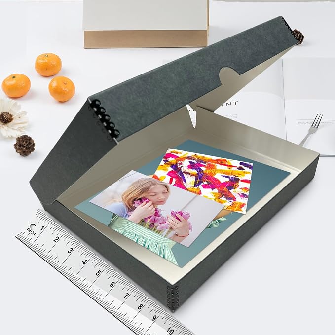 Lineco Clamshell Archival Storage Box, 9.5x12.5x1.75 Inch, Gray | Acid-Free with Metal Edge Boxboard, Organize and Store Photos Documents Cards Negatives Magazine Prints Family Records DIY - Image 3