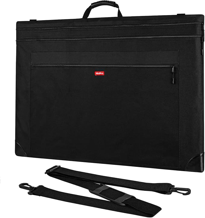 Nicpro Light Weight Art Portfolio Bag, 24" x 36" Art Canvas Portfolio Case | with Detachable Shoulder Strap, Leather Corners, Carrying Storage Case for Artwork, Poster, Sketching, and Drawing, Black by Nicpro